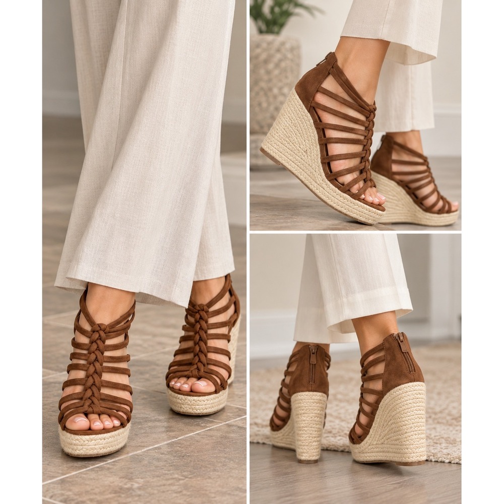 Carlos Santana Camilla Wedge Sandals Strappy Espadrille Brown Acorn Women 9.5